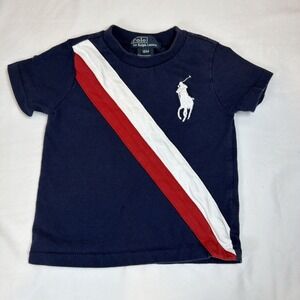 Polo Ralph Lauren Shirt Crew Neck 12 Month Short Sleeve Blue Striped Big Pony